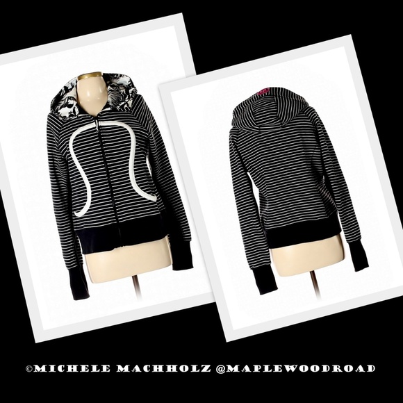 lululemon athletica Tops - Lululemon Scuba Hoodie Black Stripe Bloom 10